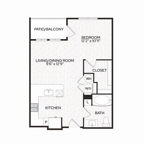 Floor plan for studio, 1 bath, 582 sqft